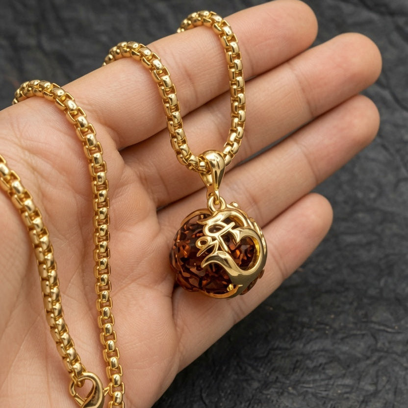 Rudraksha Om pendant with chain