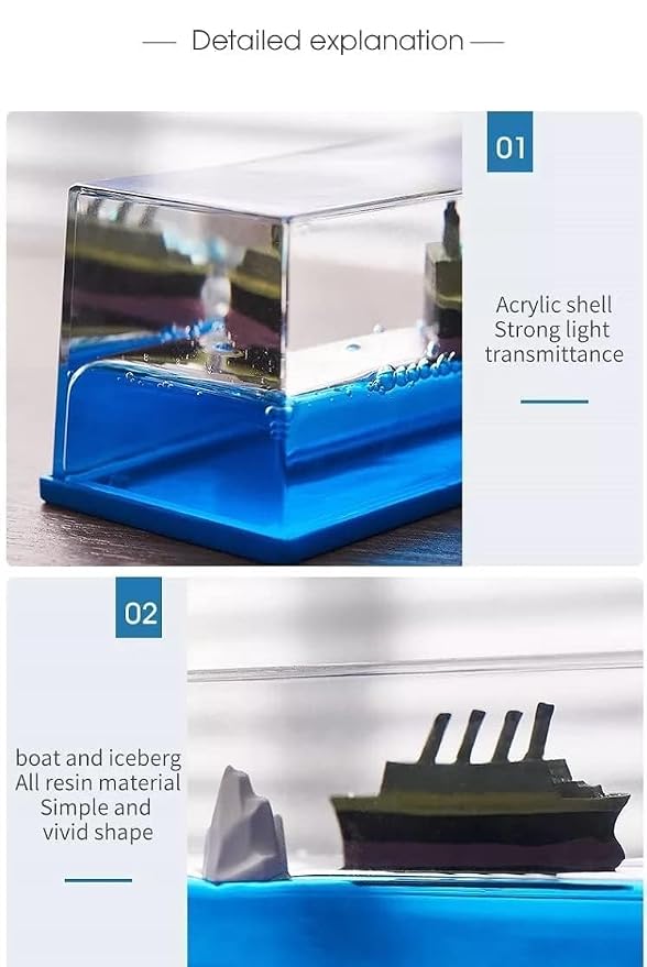 Miniature ship ornament with flowing water motion