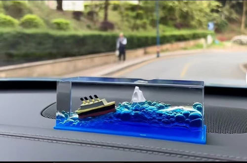 Car dashboard glass sea ship water-flowing ornament